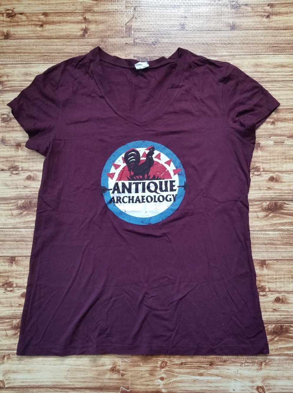 Antique Archaeology Maroon Graphic T-Shirt Women's XL V-Neck American Pickers